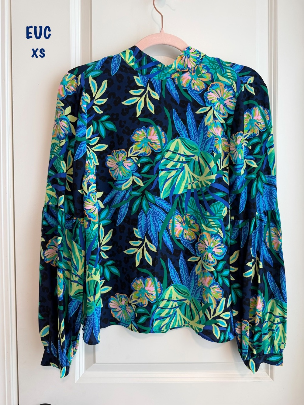Lilly Pulitzer Navy Tropical Floral Long-Sleeve Top